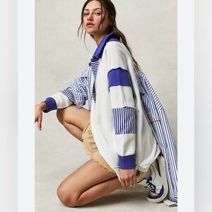 We The Free Navy and Cream Women’s Oversized Prep Polo Pullover top